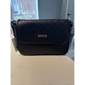 London Fog Houston Flap Shoulder Bag Black Checkered Crossbody NWT Everyday